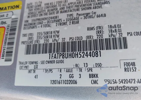 2017 Ford Mustang Ecoboost Premium из США, поврежденный, VIN 1FATP8UH0H5244081